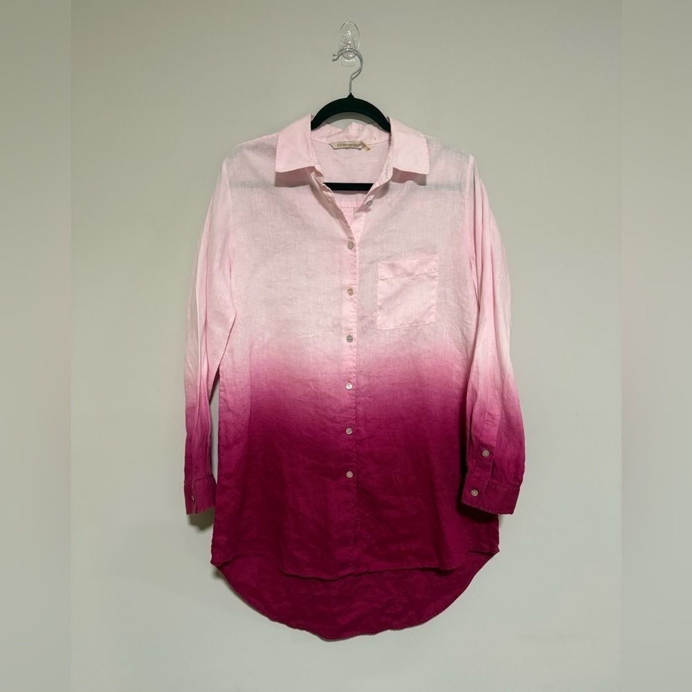 Soft Surroundings Pink Ombré Long Sleeve Linen Button Down Top Size Medium